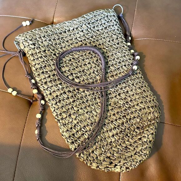 Straw Tote Bag Brown Shoulder Purse - Picture 1 of 7